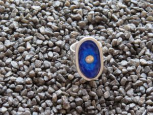 Ring blau emailliert mit Silberkugel